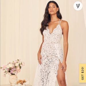 Love of Details White Lace Backless Maxi Dress